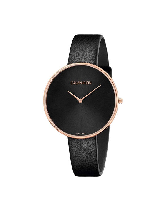 Calvin Klein Full Moon Black Dial Black Leather Strap Watch for Women - K8Y236C1 Watches Calvin Klein   