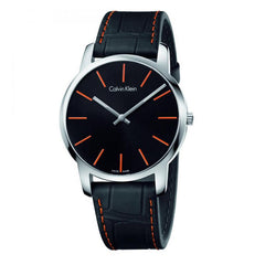 Calvin Klein City Black Dial Black Leather Strap Watch for Men - K2G211C1 Watches Calvin Klein   