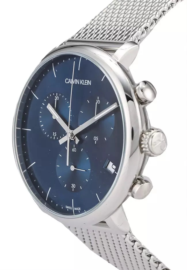 Calvin Klein High Noon Chronograph Blue Dial Silver Mesh Bracelet Watch for Men - K8M2712N Watches Calvin Klein   