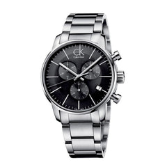 Calvin Klein City Chronograph Black Dial Silver Steel Strap Watch for Men - K2G27143 Watches Calvin Klein   