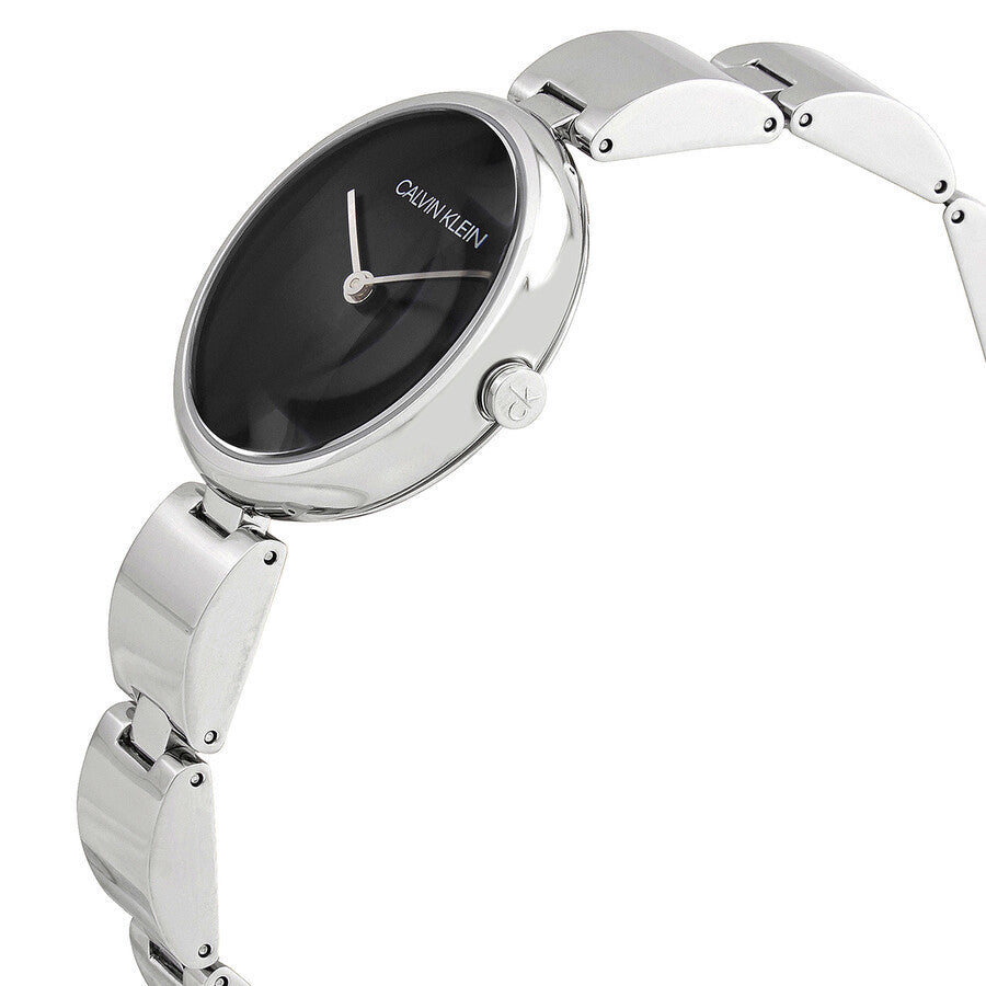 Calvin Klein Wavy Black Dial Silver Steel Strap Watch for Women - K9U23141 Watches Calvin Klein   