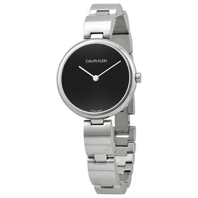 Calvin Klein Wavy Black Dial Silver Steel Strap Watch for Women - K9U23141 Watches Calvin Klein   