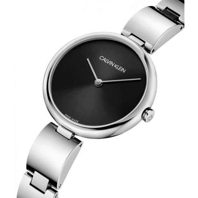 Calvin Klein Wavy Black Dial Silver Steel Strap Watch for Women - K9U23141 Watches Calvin Klein   