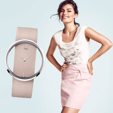 Calvin Klein Glam Transparent Dial Beige Leather Strap Watch for Women - K9423162 Watches Calvin Klein   