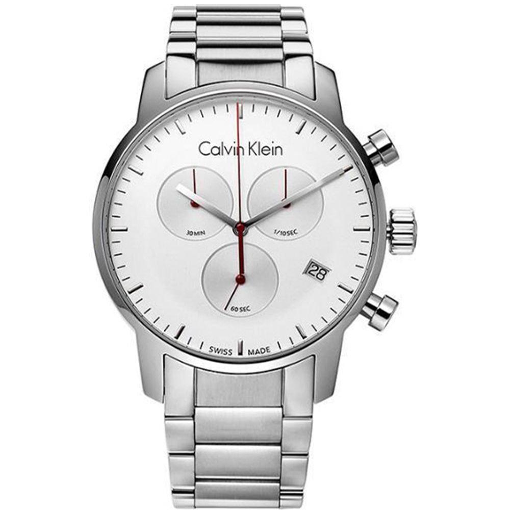 Calvin Klein City Chronograph White Dial Silver Steel Strap Watch for Men - K2G271Z6 Watches Calvin Klein   