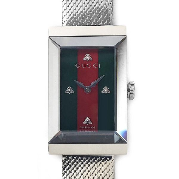 Gucci G Frame Red and Green Dial Silver Mesh Bracelet Watch For Women - YA147401 Watches Gucci   