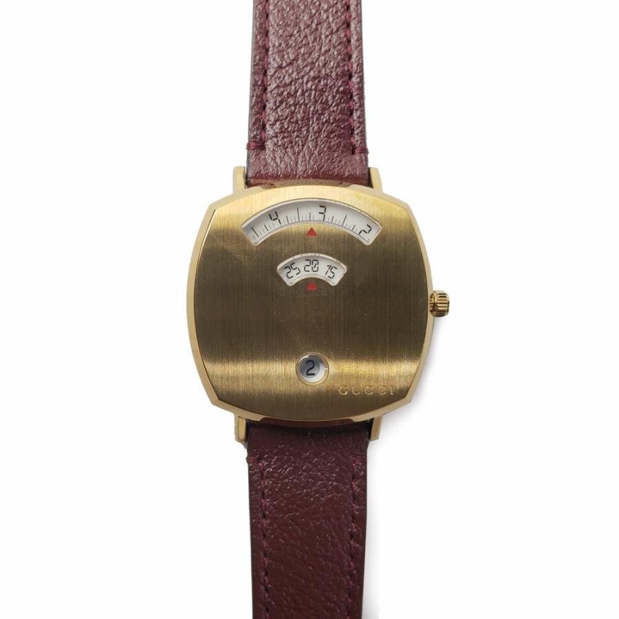 Gucci Grip Yellow Gold Dial Maroon Leather Strap Watch For Women - YA157405 Watches Gucci   