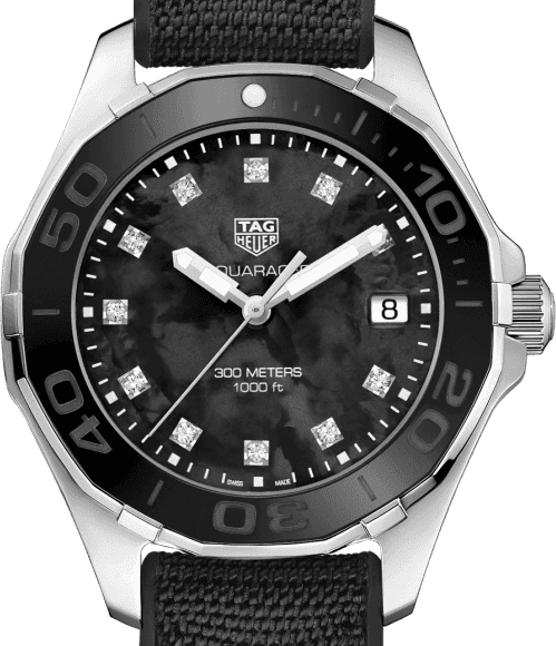 Tag Heuer Aquaracer Quartz Black Mother of Pearl Dial Black Textile Strap Watch for Women - WAY131M.FT6092 Watches Tag Heuer   