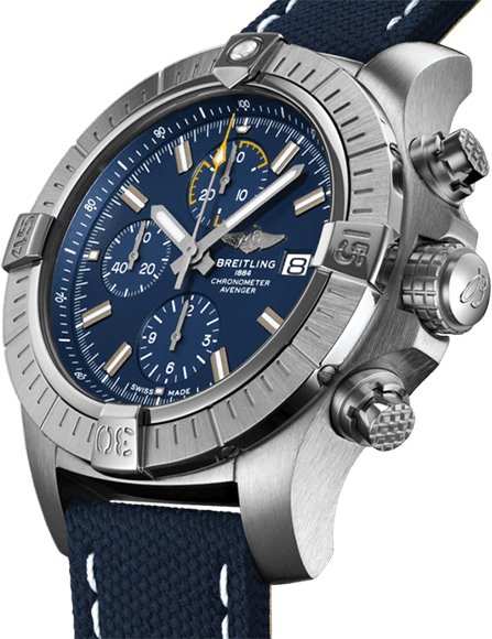 Breitling Avenger Chronograph 45mm Blue Dial Blue Calfskin Strap Watch for Men - A13317101C1X2 Watches Breitling   
