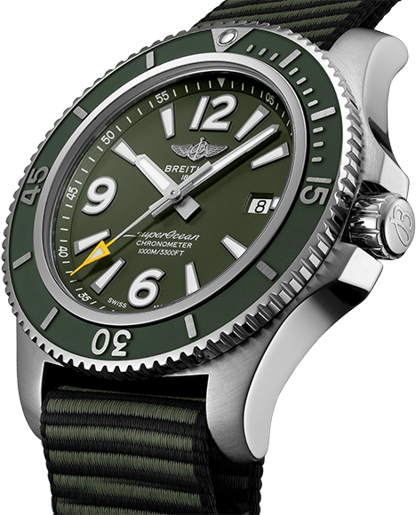 Breitling Superocean Automatic 44mm Outerknown Green Dial Green Nylon Strap Watch for Men - A17367A11L1W1 Watches Breitling   