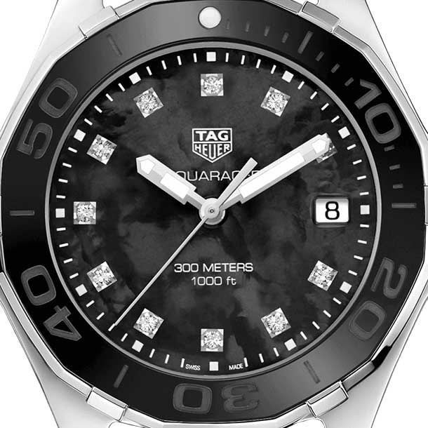 Tag Heuer Aquaracer Quartz Black Mother of Pearl Dial Black Textile Strap Watch for Women - WAY131M.FT6092 Watches Tag Heuer   