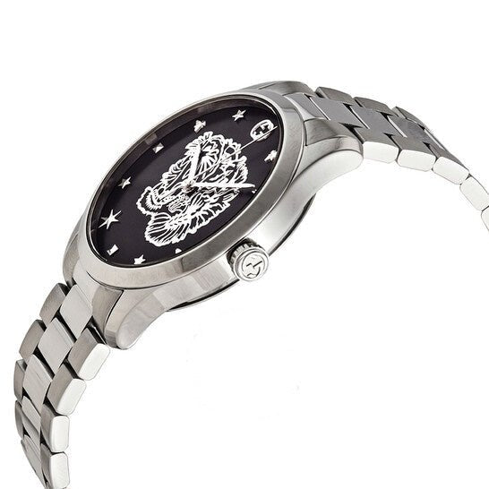 Gucci G Timeless Tiger Black Dial Silver Steel Strap Watch For Women - YA1264125 Watches Gucci   