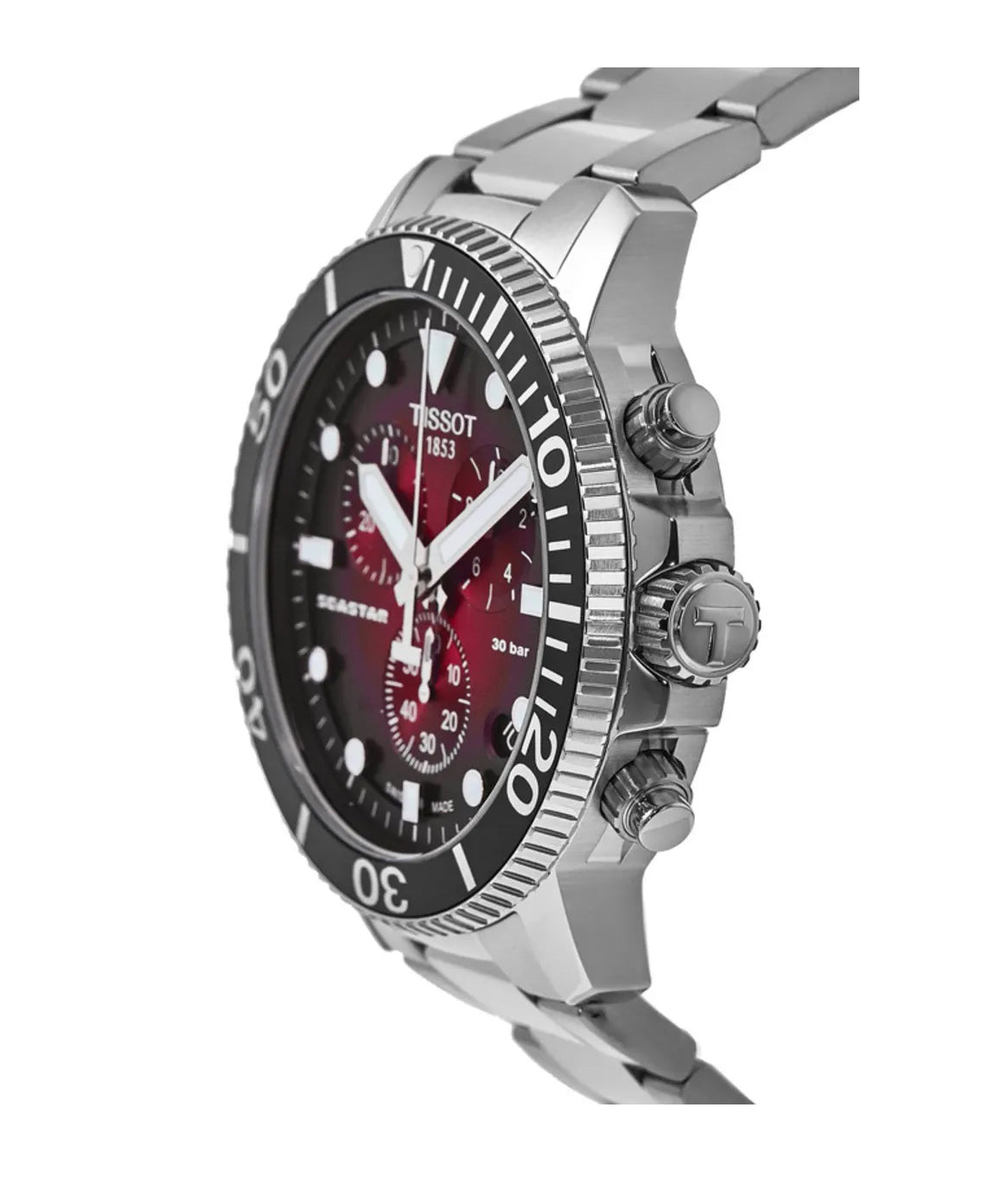 Tissot Seaster 1000 Chronograph Red Dial Silver Steel Strap Watch For Men - T120.417.11.421.00 Watches Tissot   