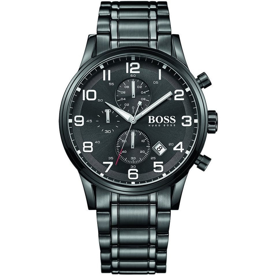 Hugo Boss Chronograph Black Dial Black Steel Strap Watch for Men - 1513180 Watches Hugo Boss   