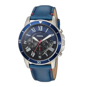 Fossil Grant Chronograph Blue Dial Blue Leather Strap Watch for Men - FS5373 Watches Fossil   