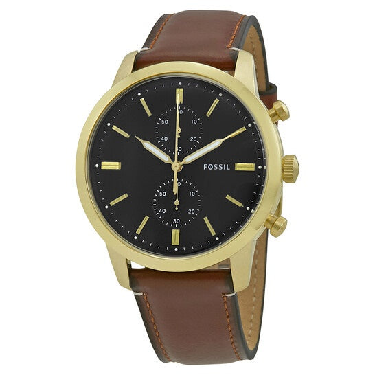 Fossil Townsman Chronograph Black Dial Brown Leather Strap Watch for Men - FS5338 Watches Fossil   