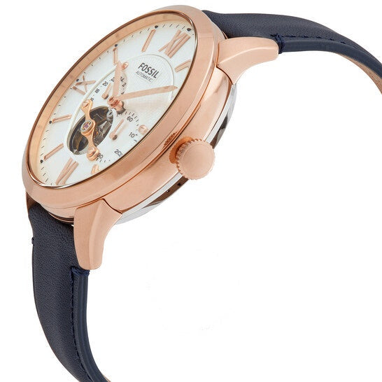 Fossil Townsman Automatic White Dial Navy Blue Leather Strap Watch for Men - ME3171 Watches Fossil   
