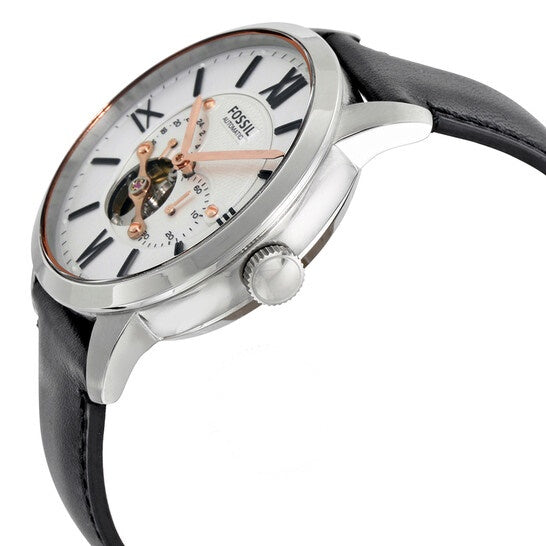 Fossil Townsman Automatic White Dial Black Leather Strap Watch for Men - ME3104 Watches Fossil   