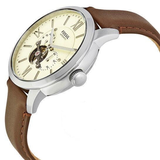 Fossil Townsman Automatic White Dial Brown Leather Strap Watch for Men - ME3064 Watches Fossil   