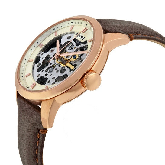 Fossil Townsman Automatic Skeleton White Dial Brown Leather Strap Watch for Men - ME3078 Watches Fossil   