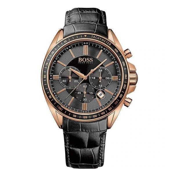 Hugo Boss Driver Black Dial Black Leather Strap Watch for Men - 1513092 Watches Hugo Boss   