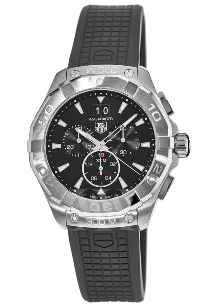 Tag Heuer Aquaracer Quartz Chronograph Black Dial Black Rubber Strap Watch for Men - CAY1110.FT6041 Watches Tag Heuer   