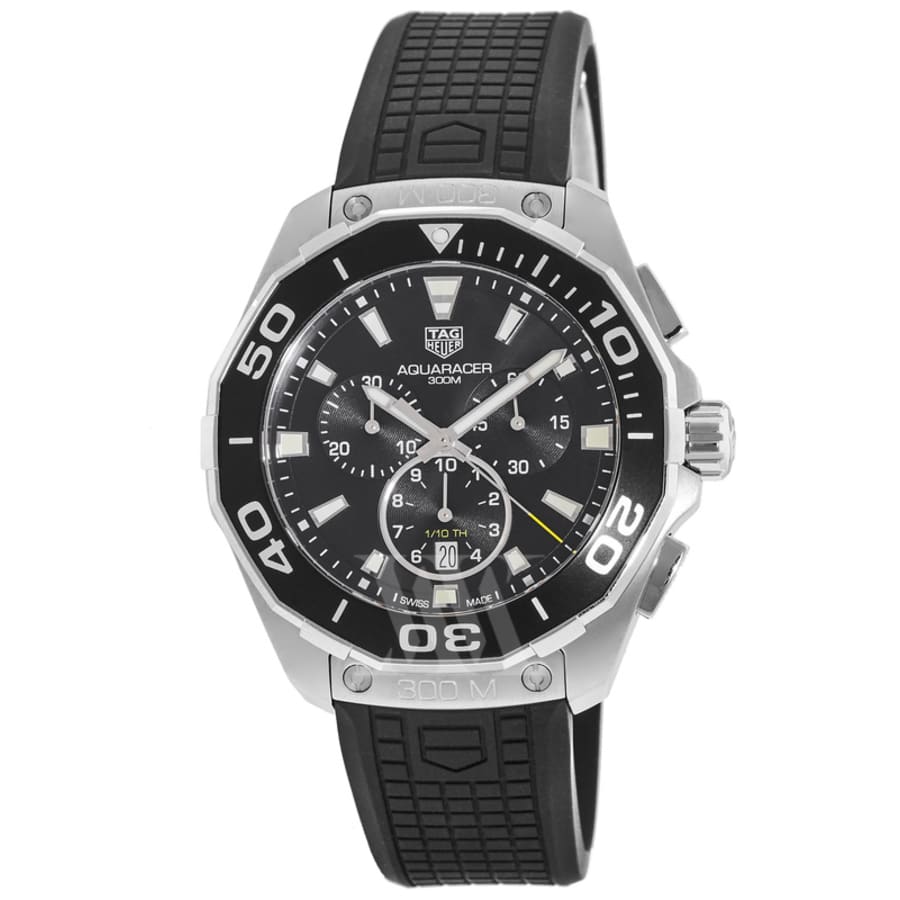 Tag Heuer Carrera Aquaracer Quartz Chronograph Black Dial Black Rubber Strap Watch for Men - CAY111A.FT6041 Watches Tag Heuer   