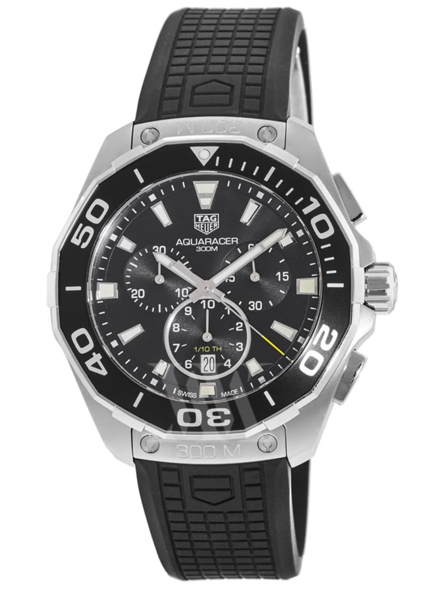 Tag Heuer Carrera Aquaracer Quartz Chronograph Black Dial Black Rubber Strap Watch for Men - CAY111A.FT6041 Watches Tag Heuer   