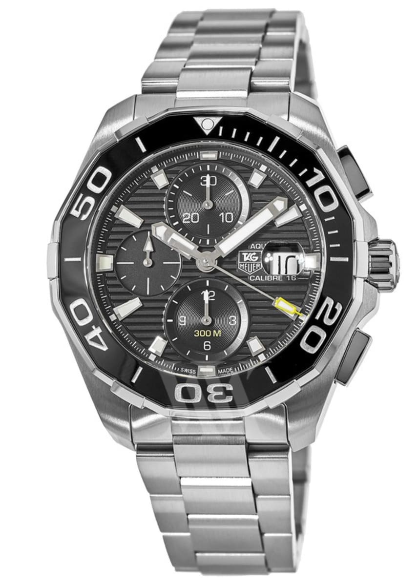 Tag Heuer Aquaracer Calibre 16 Day-Date Black Dial Silver Steel Strap Watch for Men - CAY211A.BA0927 Watches Tag Heuer   