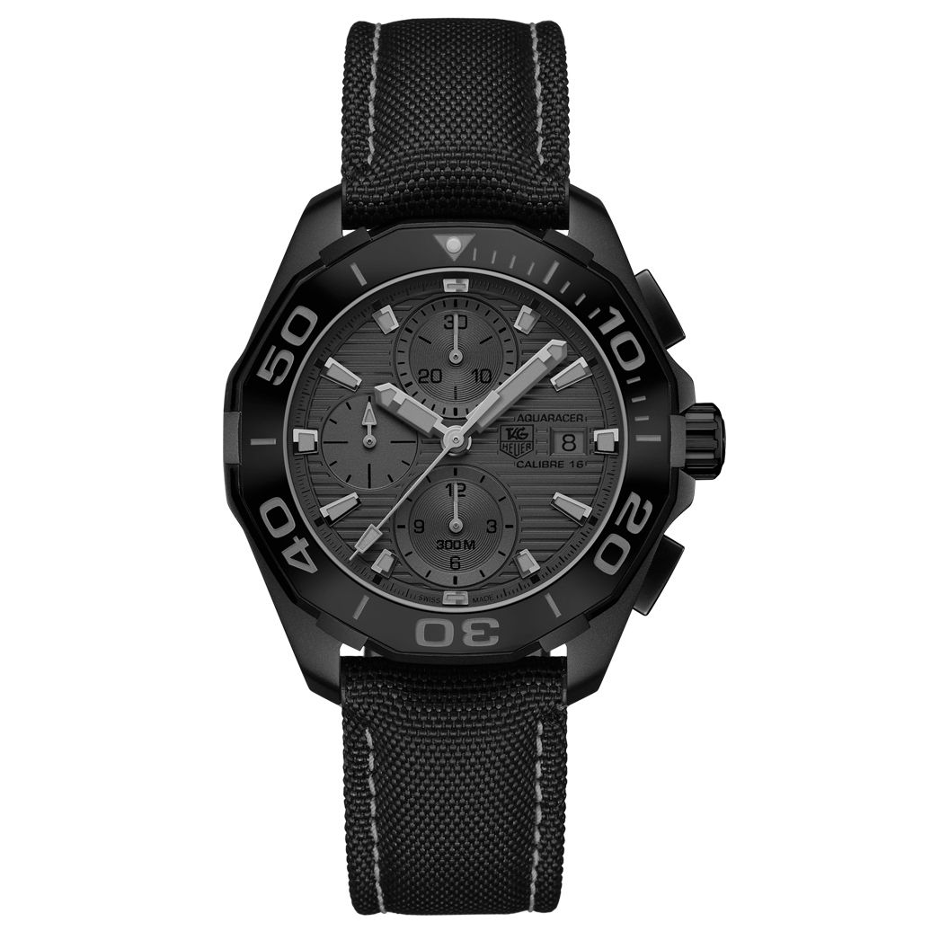 Tag Heuer Aquaracer Automatic Chronograph Special Edition Grey Titanium Dial Black Leather Strap Watch for Men - CAY218B.FC6370 Watches Tag Heuer   