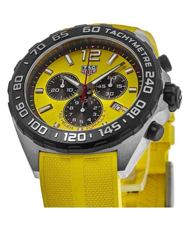 Tag Heuer Formula 1 Chronograph 41mm Yellow Dial Yellow Rubber Strap Watch for Men - CAZ101AM.FT8054 Watches Tag Heuer   