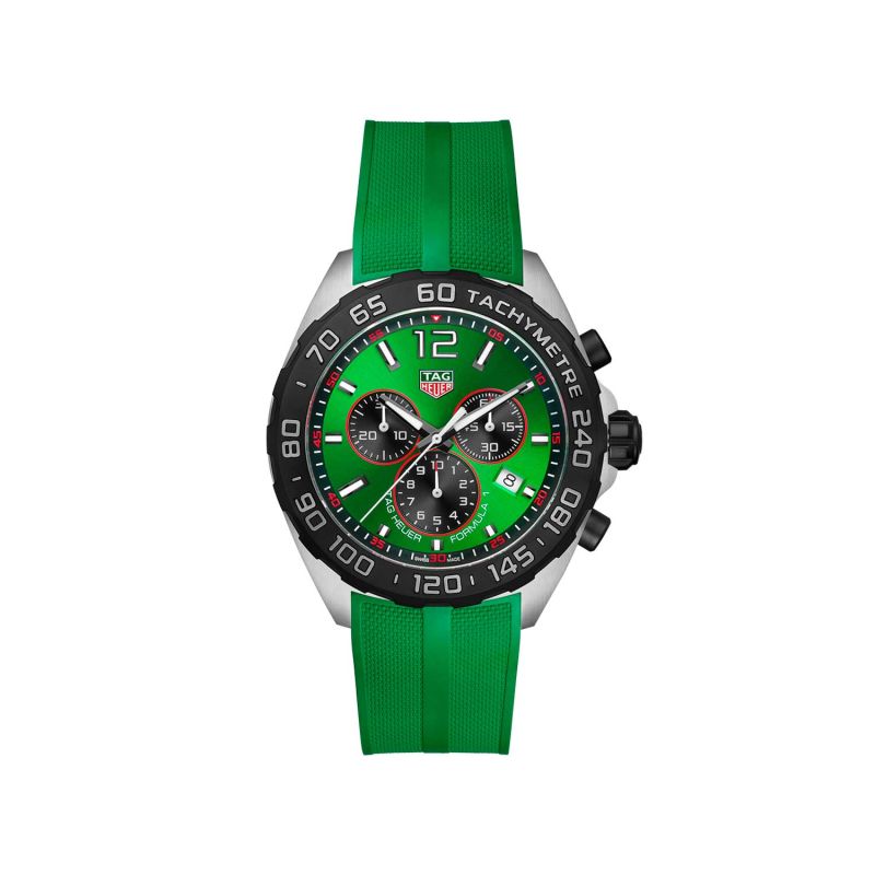 Tag Heuer Formula 1 Chronograph 41mm Green Dial Green Rubber Strap Watch for Men - CAZ101AP.FT8056 Watches Tag Heuer   