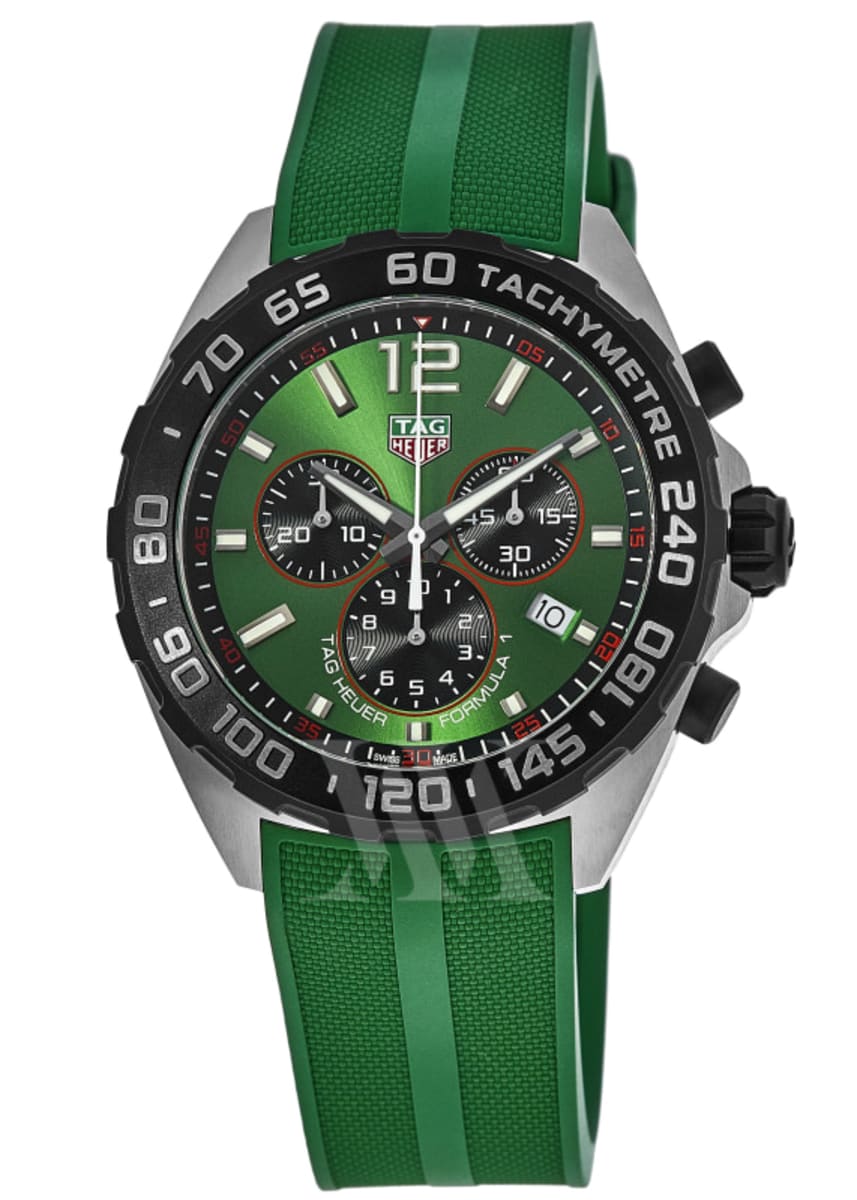 Tag Heuer Formula 1 Chronograph 41mm Green Dial Green Rubber Strap Watch for Men - CAZ101AP.FT8056 Watches Tag Heuer   