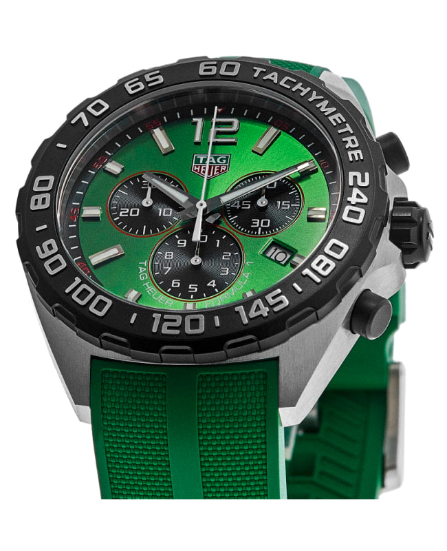 Tag Heuer Formula 1 Chronograph 41mm Green Dial Green Rubber Strap Watch for Men - CAZ101AP.FT8056 Watches Tag Heuer   