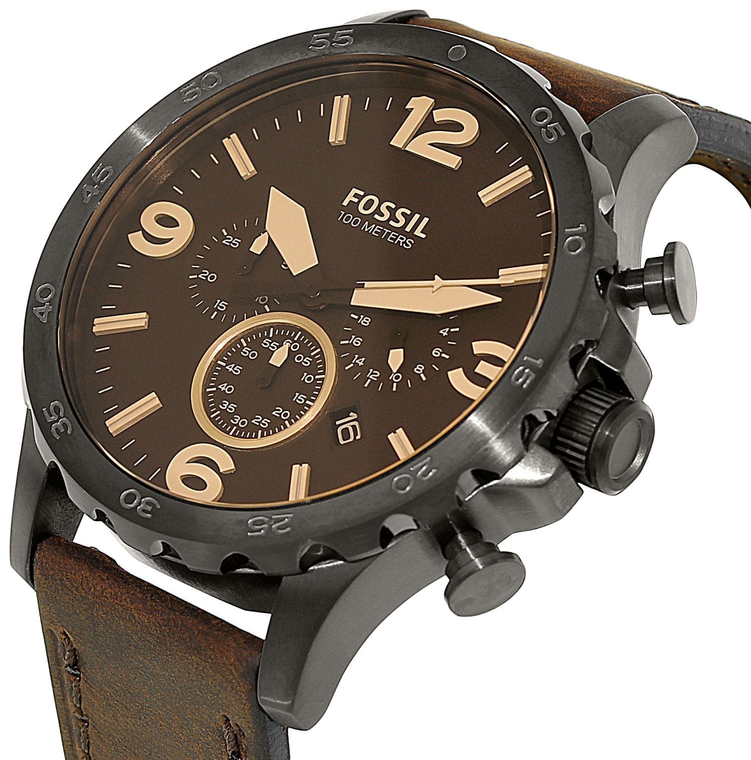 Fossil Nate Chronograph Brown Dial Brown Leather Strap Watch for Men - JR1487 Watches Fossil   