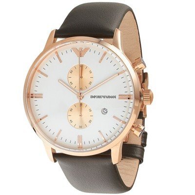 Emporio Armani Gianni Classic Chronograph White Dial Brown Leather Strap Watch For Men - AR0398 Watches Emporio Armani   