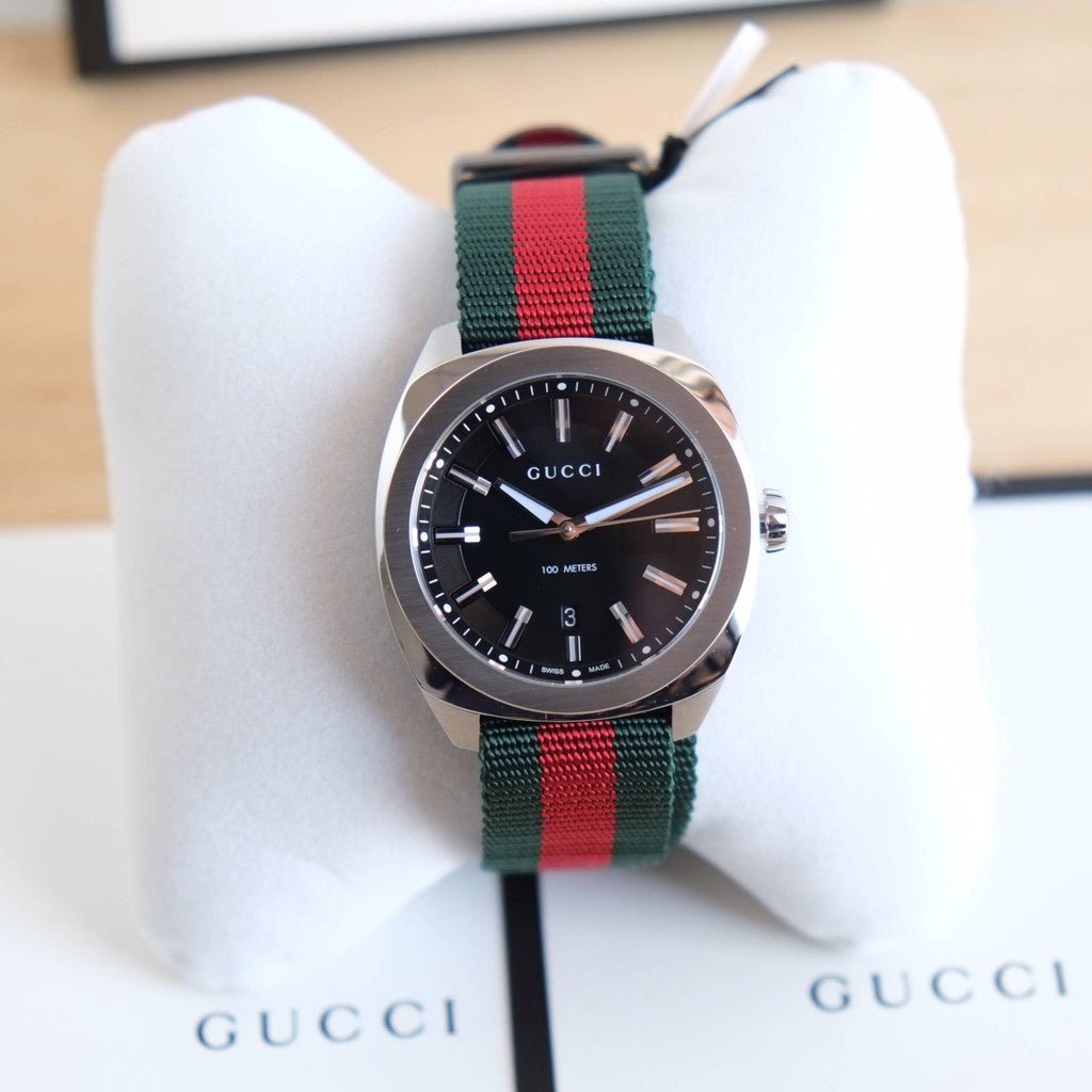 Gucci GG2570 Black Dial Green & Red Nylon Strap Watch For Men - YA142305 Watches Gucci   