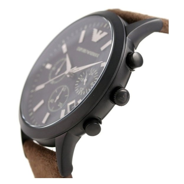 Emporio Armani Chronograph Black Dial Brown Leather Strap Watch For Men - AR11078 Watches Emporio Armani   