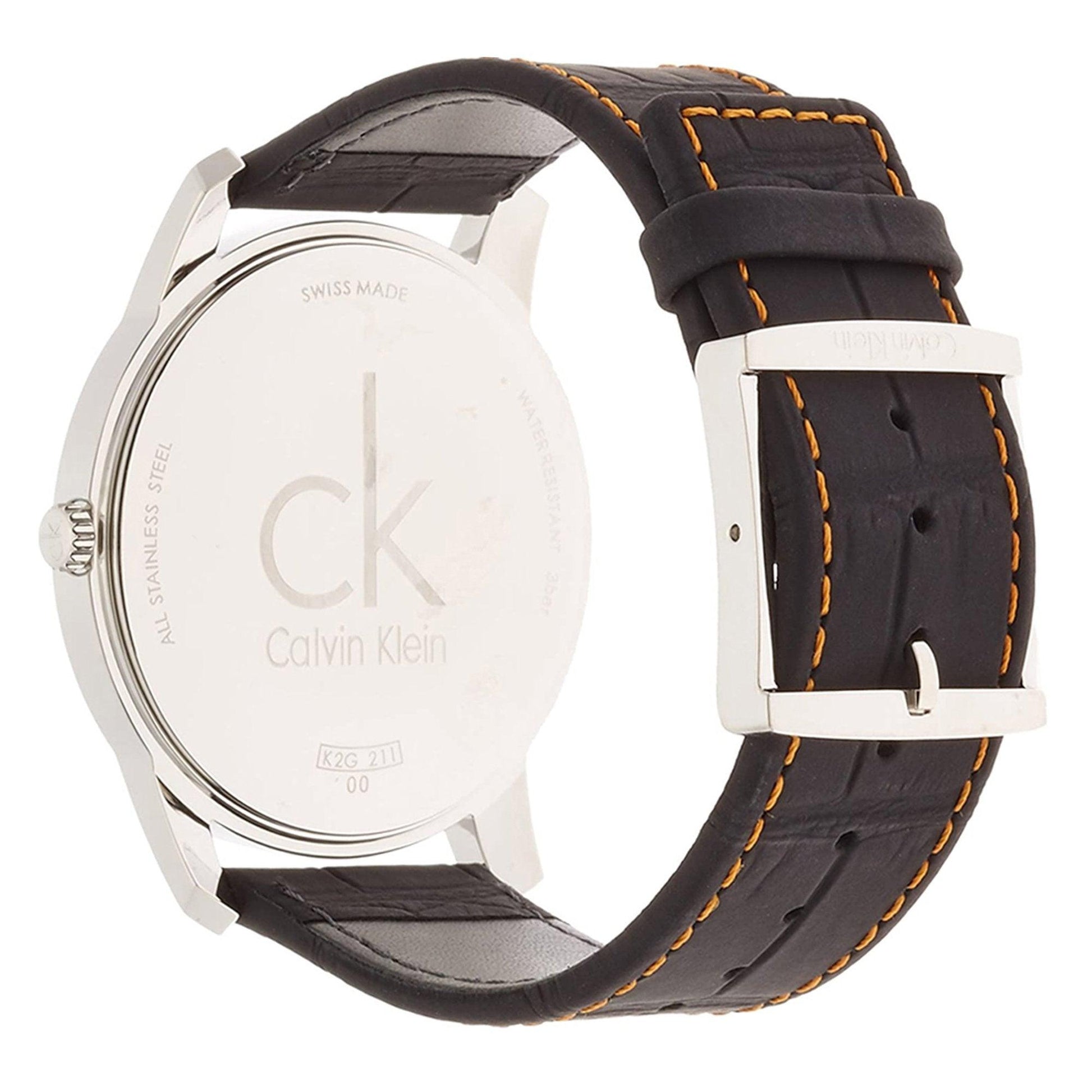 Calvin Klein City Black Dial Black Leather Strap Watch for Men - K2G211C1 Watches Calvin Klein   