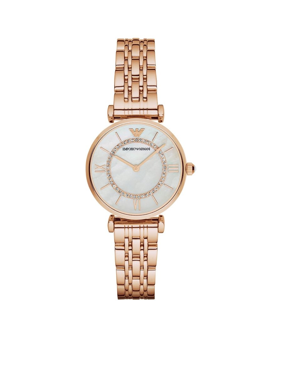 Emporio Armani Gianni T Bar Mother of Pearl Rose Gold Stainless Steel Strap Watch For Women - AR1909 Watches Emporio Armani   