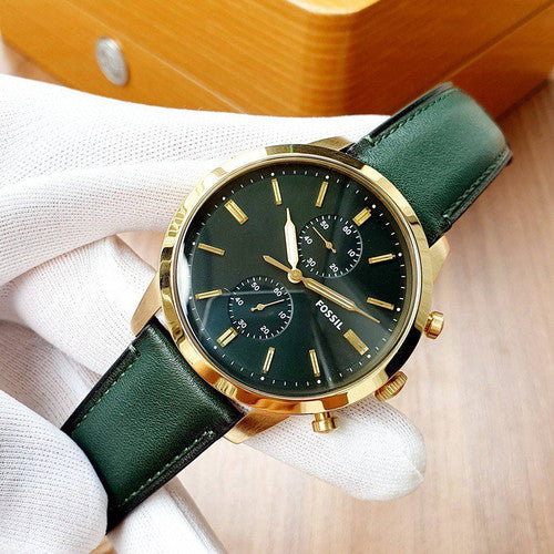 Fossil Townsman Chronograph Green Dial Green Leather Strap Watch for Men - FS5599 Watches Fossil   