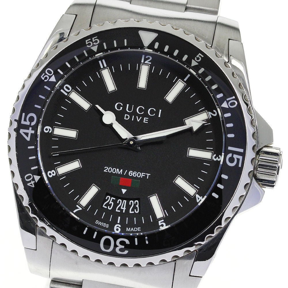 Gucci Dive Black Dial Silver Steel Strap Watch For Men - YA136301 Watches Gucci   