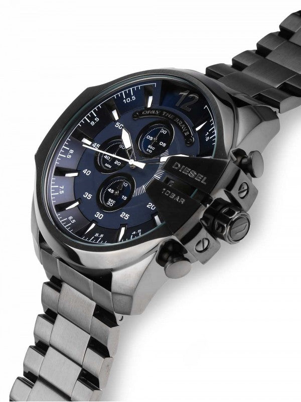 Diesel Mega Chief Chronograph Blue Dial Black Stainless Steel Watch For Men - DZ4329 Watches Diesel   