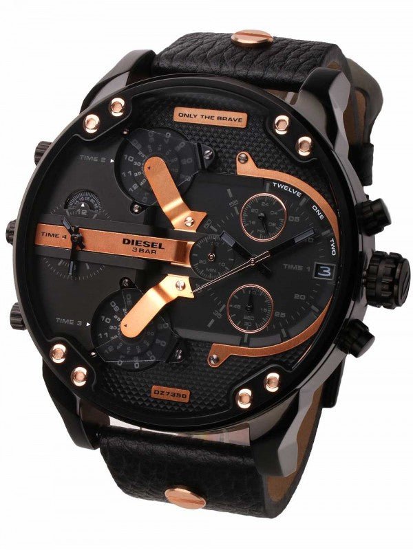 Diesel Mr Daddy 2.0 Black Dial Black Leather Strap Watch For Men - DZ7350 Watches Diesel   