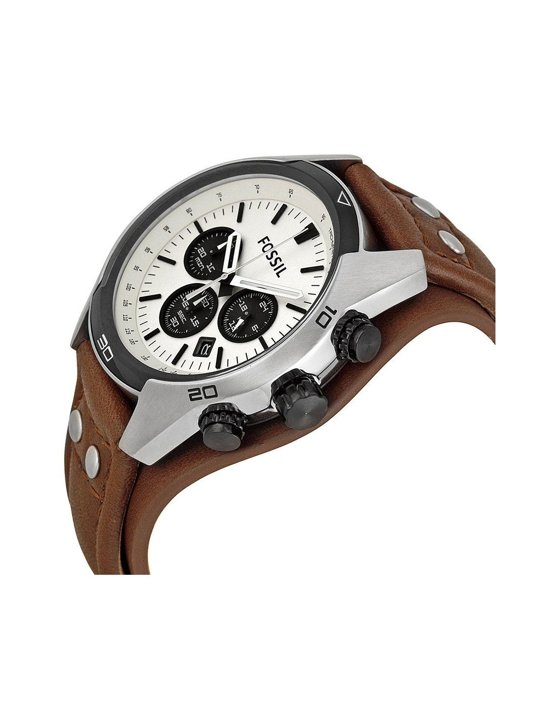 Fossil Coachman Chronograph White Dial Brown Leather Strap Watch for Men - CH2890 Watches Fossil   