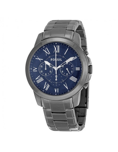 Fossil Grant Chronograph Blue Dial Grey Steel Strap Watch for Men - FS4831 Watches Fossil   