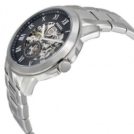 Fossil Grant Skeleton Black Dial Silver Steel Strap Watch for Men - ME3055 Watches Fossil   