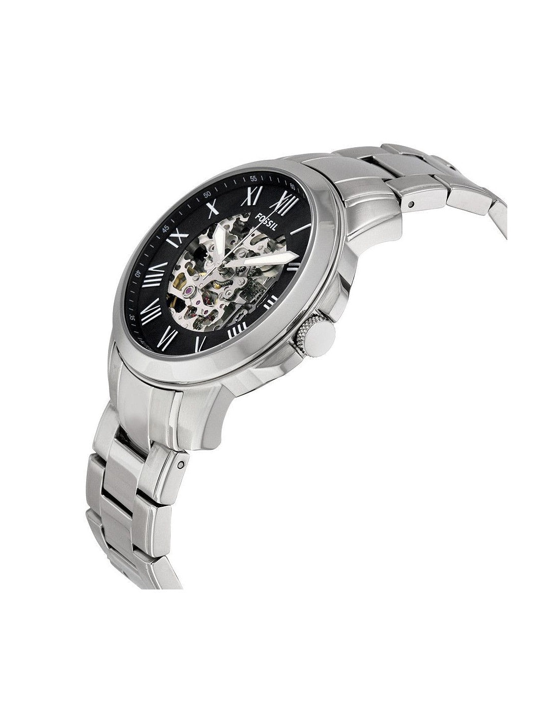 Fossil Grant Automatic Skeleton Black Dial Silver Steel Strap Watch for Men - ME3103 Watches Fossil   