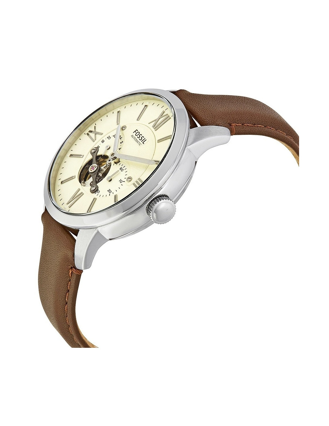 Fossil Townsman Automatic White Dial Brown Leather Strap Watch for Men - ME3064 Watches Fossil   