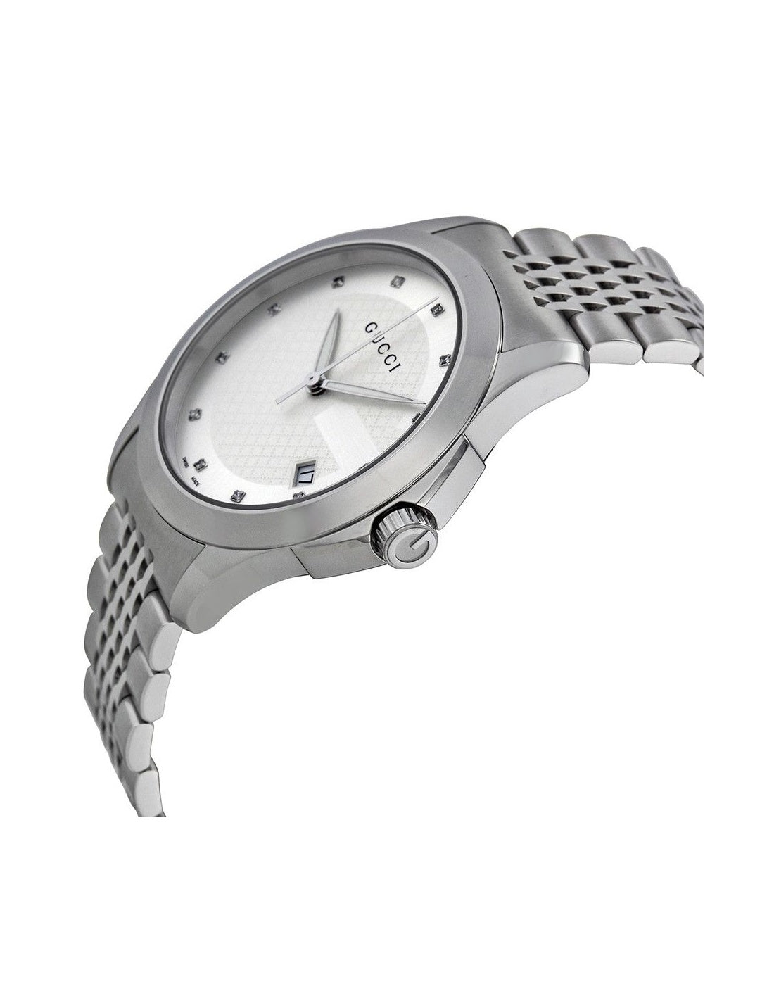 Gucci G Timeless Diamonds Silver Dial Silver Steel Strap Watch For Men - YA126404 Watches Gucci   